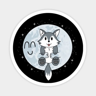 Moon Hugs Cute Wolf Magnet